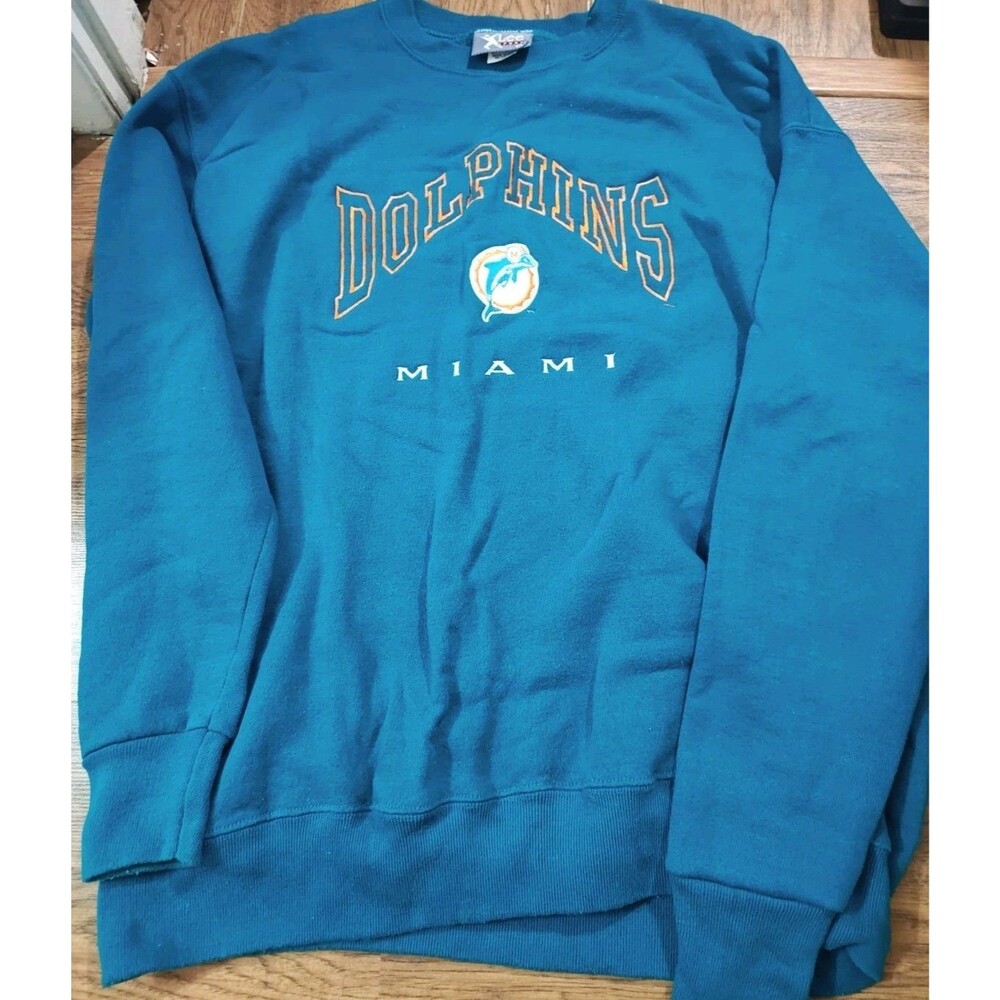 VTG 90s Miami Dolphins Lee Sports Crew Neck Sweat Shirt XL Embroidered USA Made